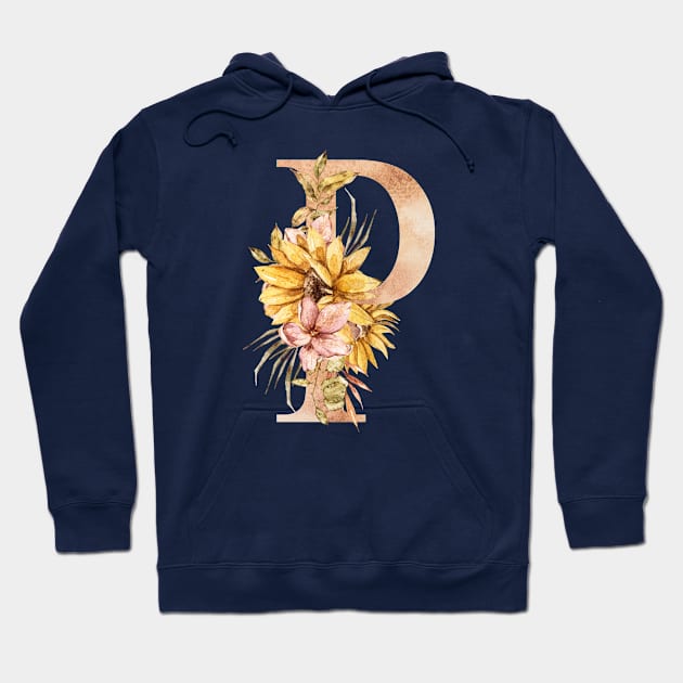 Watercolor sunflower bouquet monogram letter P Hoodie by tiana geo